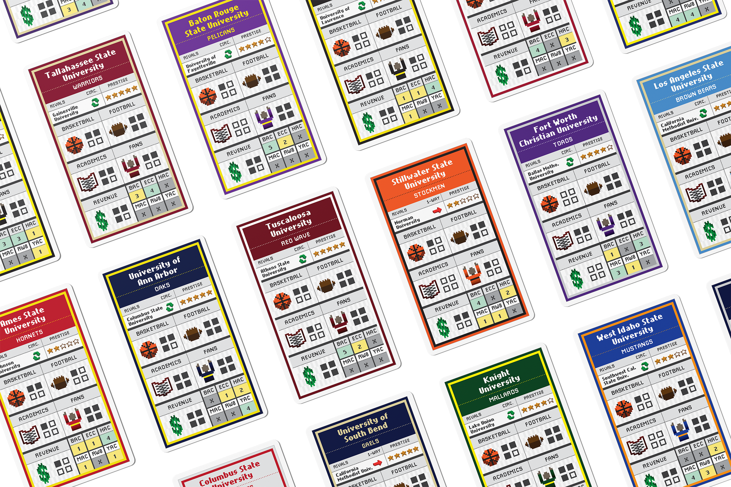 An array of cards from the game Realignment, by Failed Mutiny