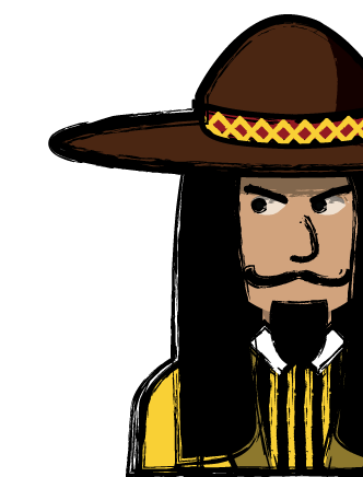 Francisco de la Cruz, from the game Gangs of Teradeso, by Failed Mutiny, gives a side eye look.